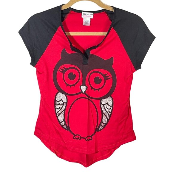 Appropriate behavior short sleeve shirt owl sparkles high low red black m READ - Picture 1 of 9